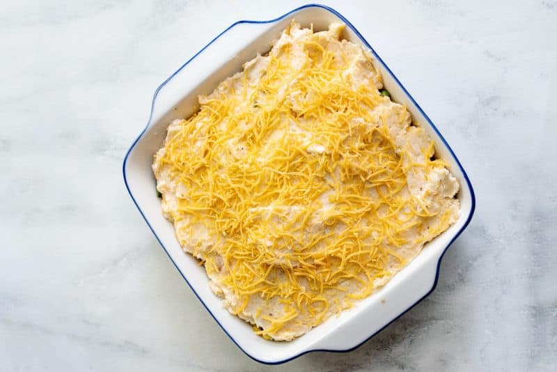 Sprinkle remaining cheese on top of this easy shepherds pie recipe.