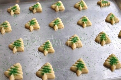 Christmas-shaped spritz cookies.