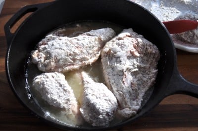 Place breaded chicken in hot skillet and place in the oven to make southern fried chicken.