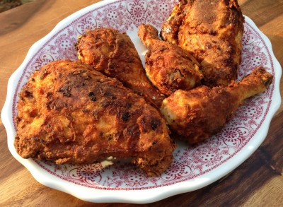 Plate of southern fried chicken.