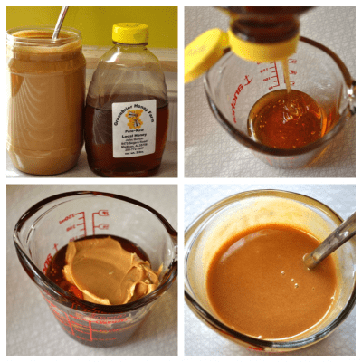 Combine 1 part peanut butter and 2 parts honey to make peanut butter syrup.