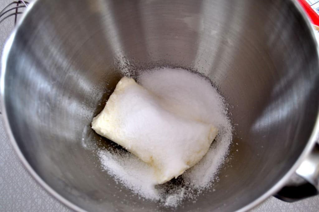 Splenda Cream Cheese Pie from SouthernPlate Cream cheese and Splenda in a mixing bowl