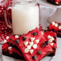 Enjoy Valentine's Day brownies with a cup of milk.