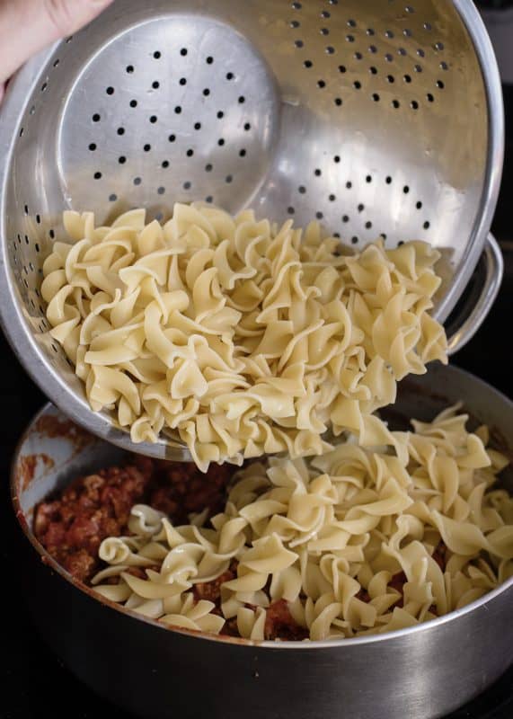 Cook noodles and then add to skillet.