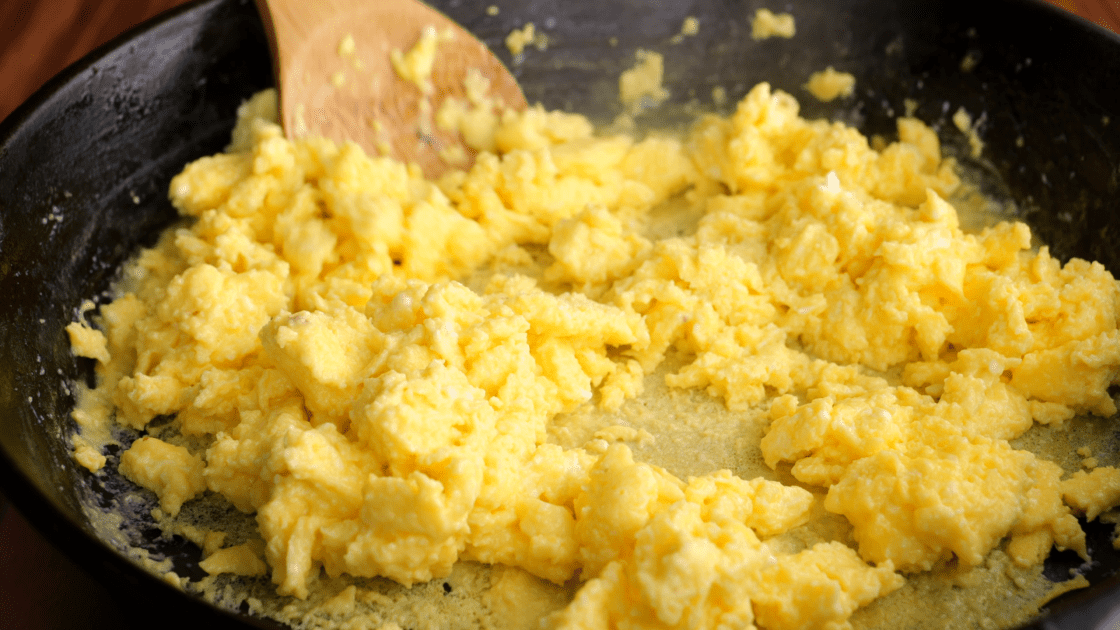 Stir eggs until scrambled.