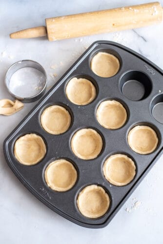 Place pie dough into muffin pan.