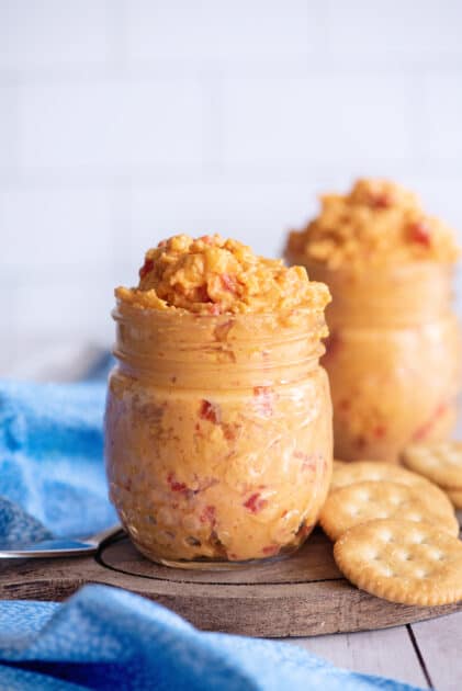 Spicy pimento cheese in jars.