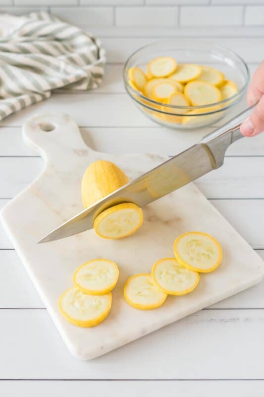 Slicing a squash.