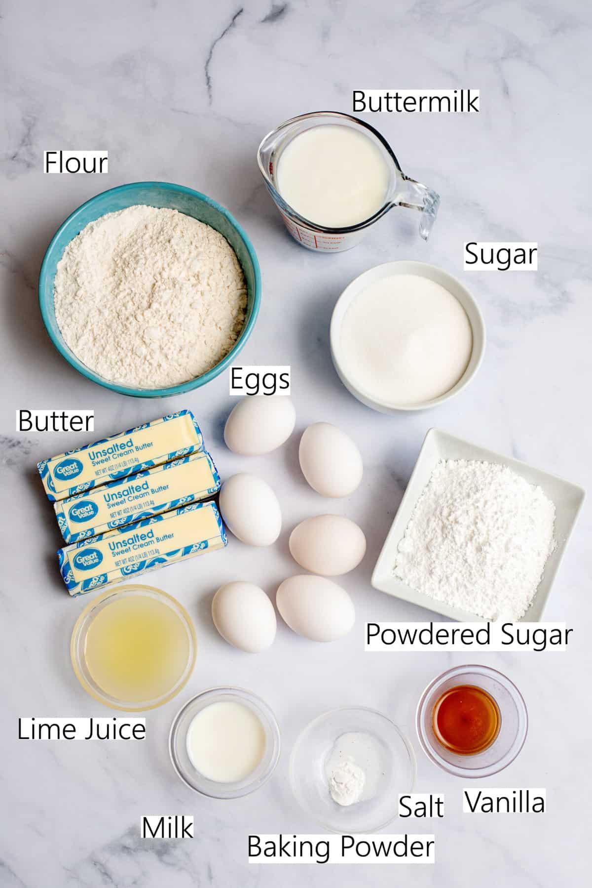 ingredients for buttermilk lime pound cake 