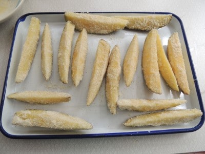 Parmesan oven fries ready for the oven.
