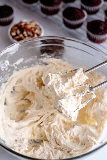 Beat ingredients together to make brown butter frosting.