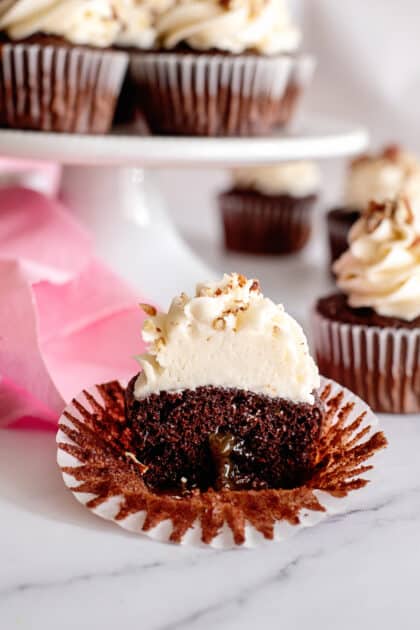 Melted caramel inside Rolo cupcakes.