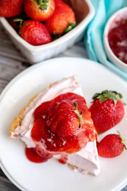 Slice of strawberry cream pie (summer pie recipes).