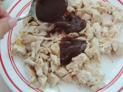 Combine chicken and bbq sauce.