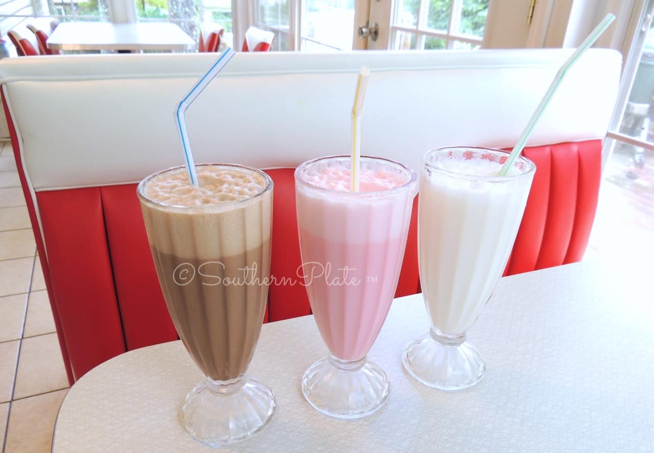Line of different-flavored old-fashioned egg creams.