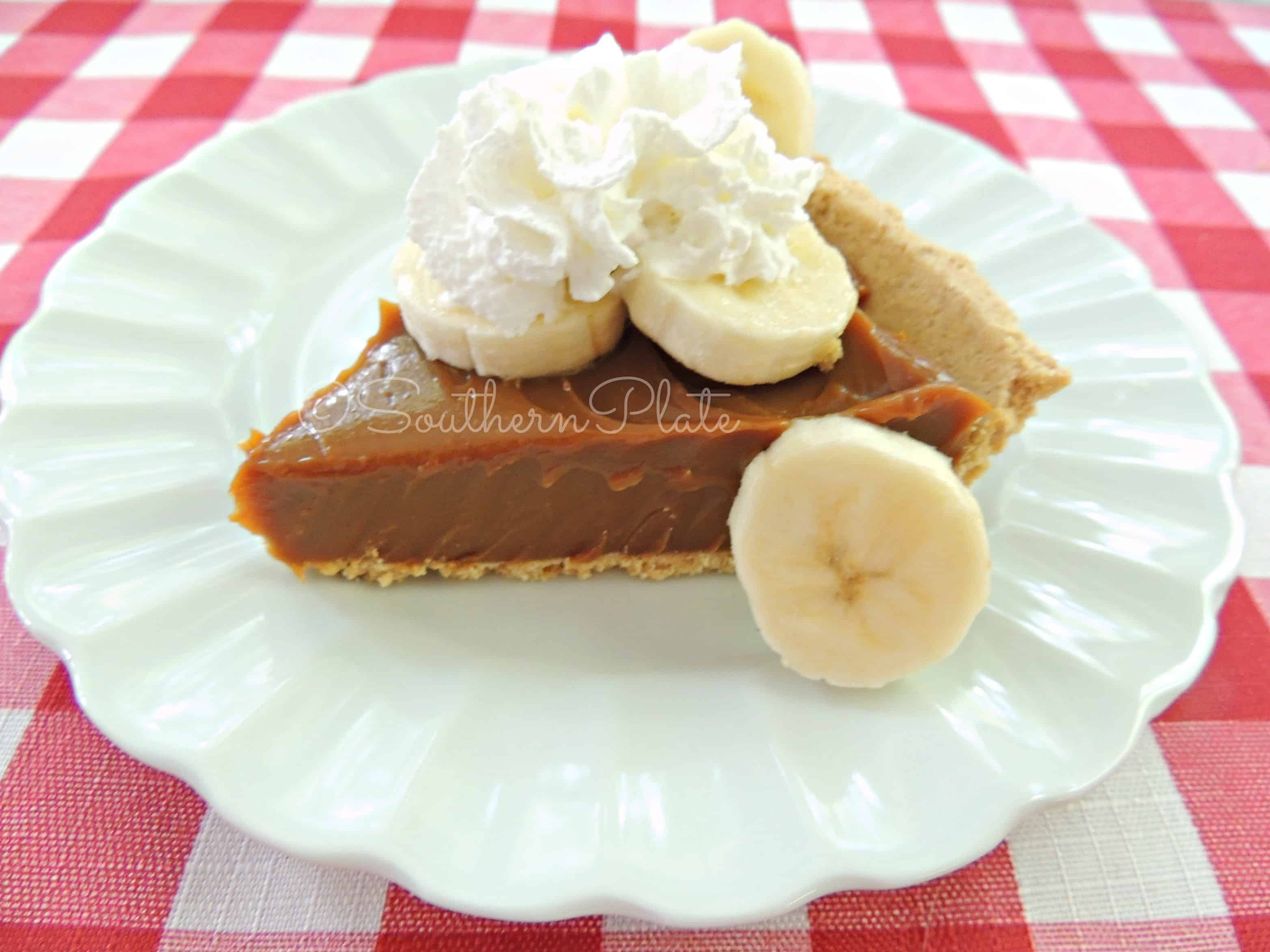 Slice of caramel banana pie.