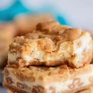 Close-up of peanut butter cheesecake cookie bars.
