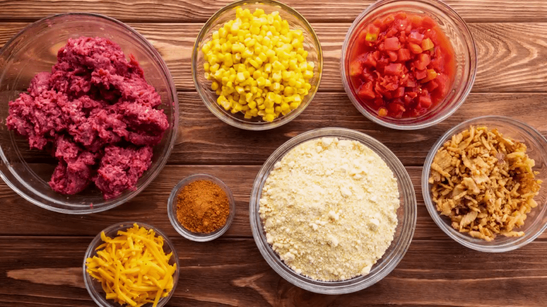 Ingredients for tamale pie recipe.