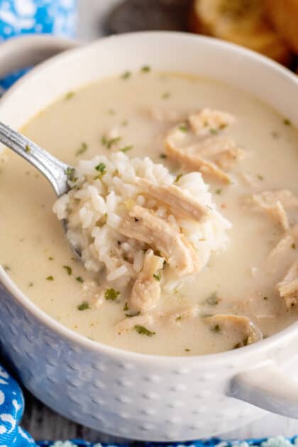 Spoonful of easy chicken and rice soup.