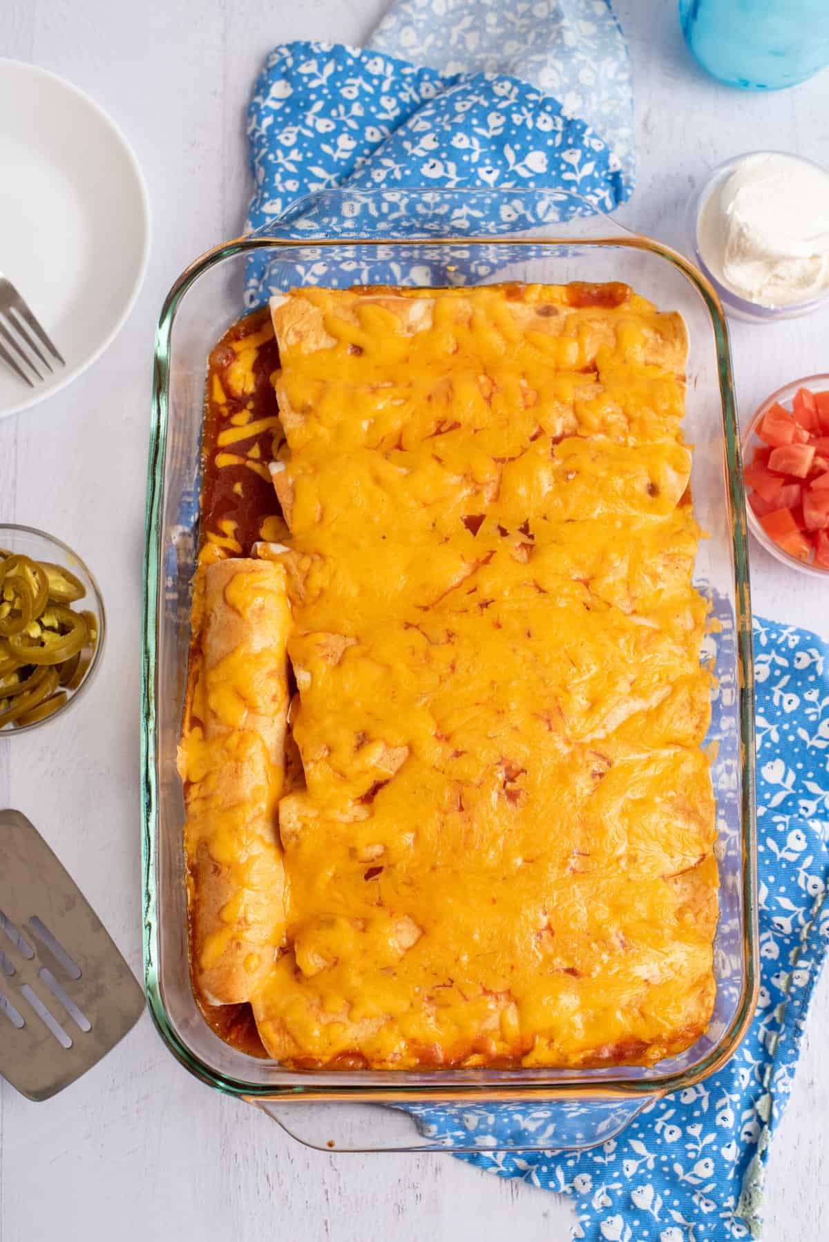 Baked cream cheese chicken enchiladas.