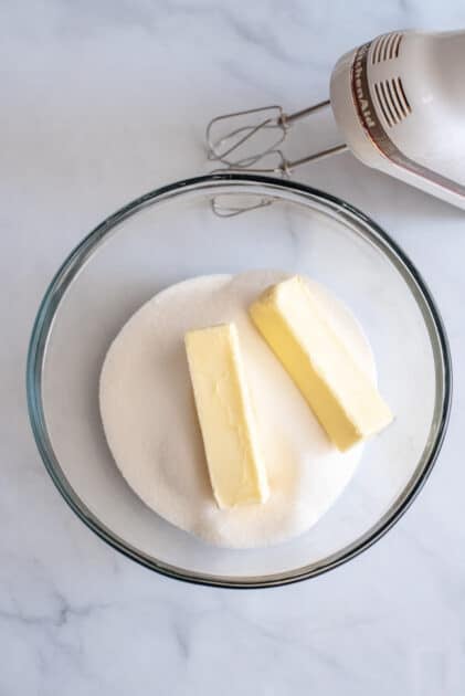 Cream butter and sugar in large bowl.