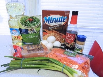 Ingredients for chicken fried brown rice.