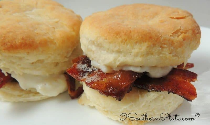 garlic biscuits and bacon gravy.