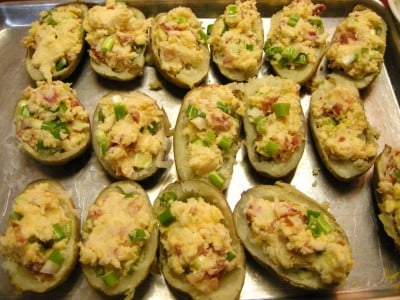 Assembling the twice baked potatoes, before freezing