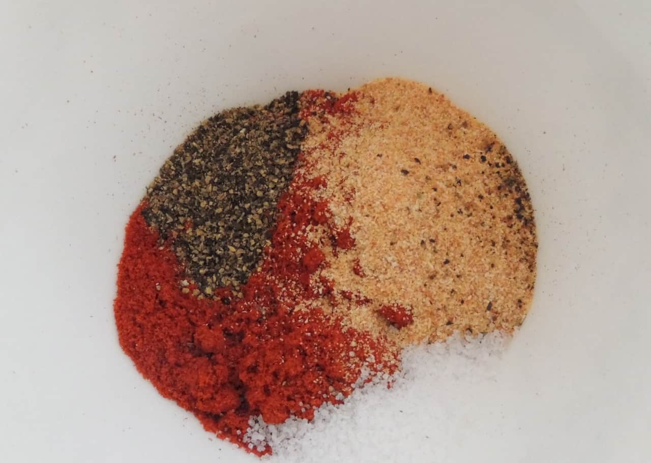 Spices for chicken paprika before mixing.