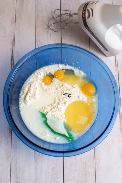 Place all cake ingredients in a mixing bowl.