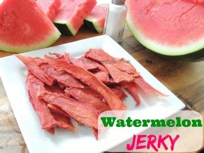 Plate of watermelon jerky.