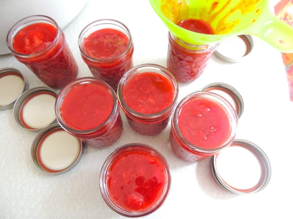 Jars of strawberry jam.