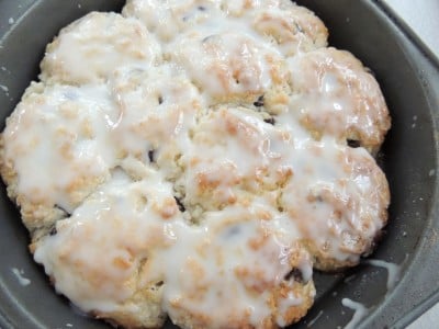 Let your chocolate chip biscuits rest until glaze sets.