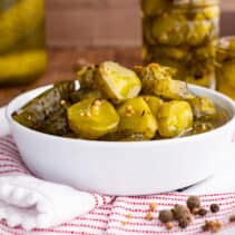 A bowl of sweet pickles.