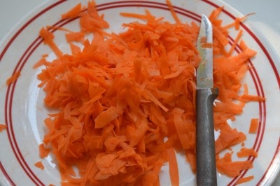 Chop up shredded carrot into pieces.