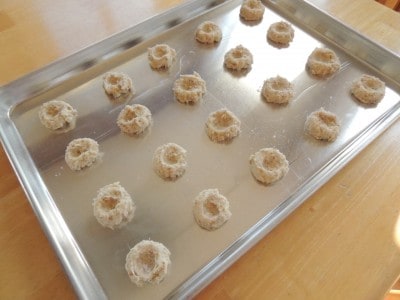 Pecan thumbprint cookies ready for the oven.