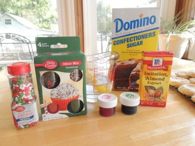Icing ingredients for Christmas thumbprint cookies.