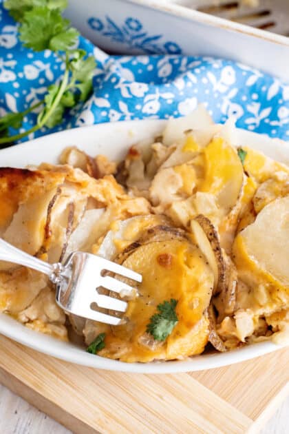 A forkful of Southern scalloped potatoes.