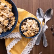 Bowl of bread pudding.