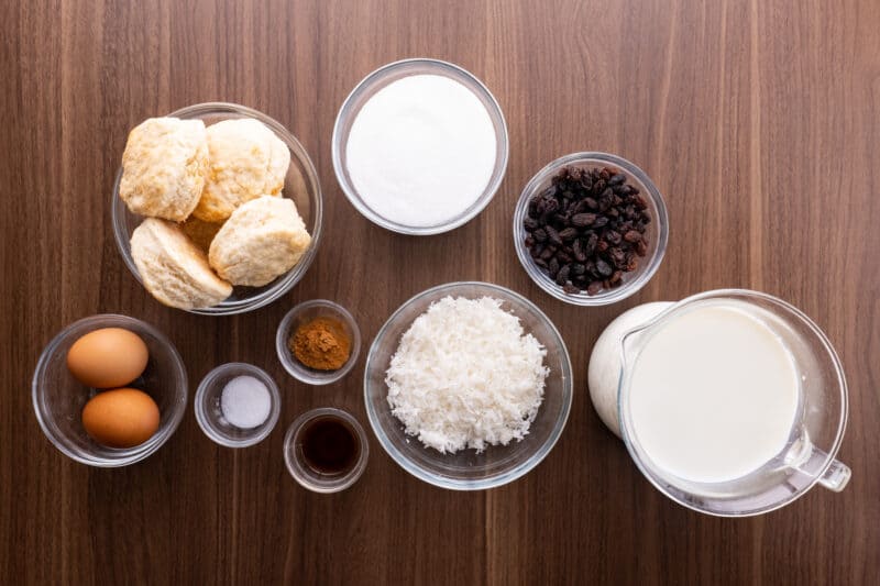 Ingredients for Old Fashioned Bread Pudding.