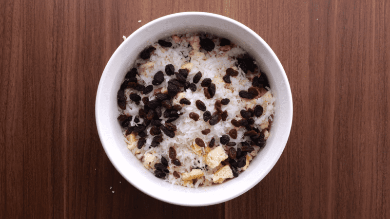 Top with coconut and raisins.