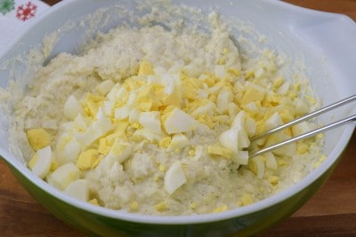 Add chopped eggs to bowl.