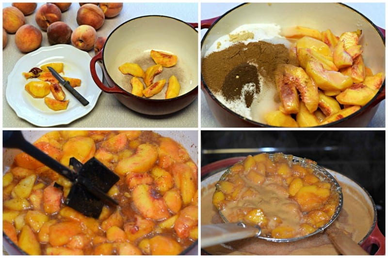 Cut peaches, place all ingredients in a pot, and once soft strain.