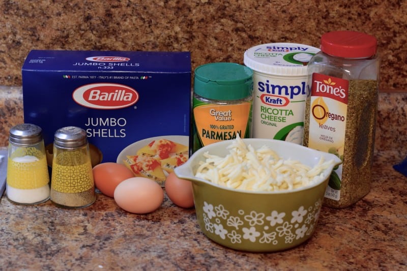 Recipe ingredients for Cheese Stuffed Shells.