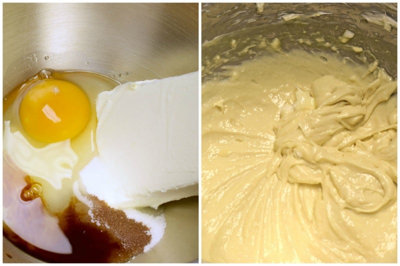 Place softened cream cheese, egg, sugar, and vanilla in a medium bowl and mix.