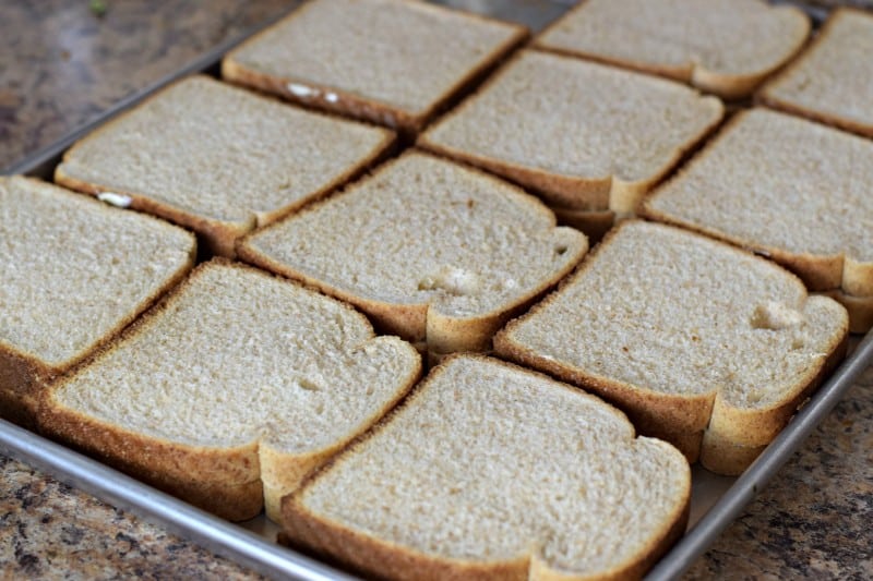 Cream cheese sandwiches ready for the freezer.