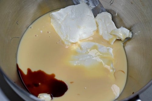 Beat together condensed milk, cream cheese, and vanilla.