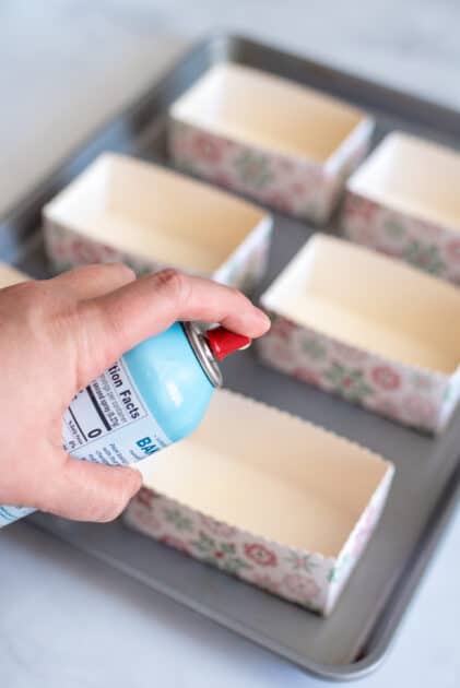 Spray loaf pans with cooking spray.