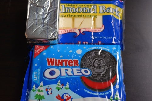ingredients for snowman Oreo balls.