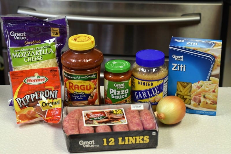 Ingredients for easy baked ziti.